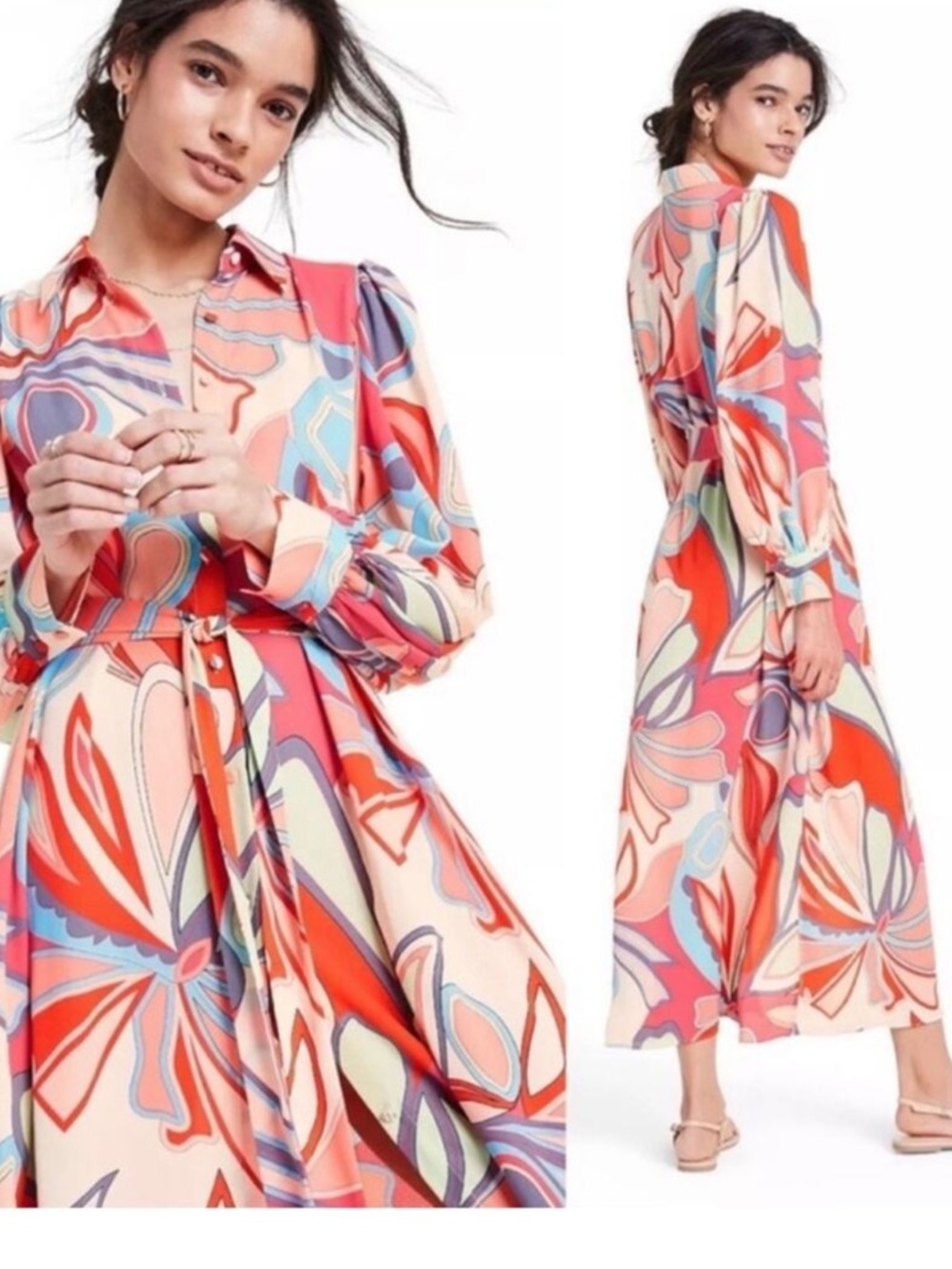 Alexis Multi Color Button Down Puffy Sleeve Maxi Dress!
